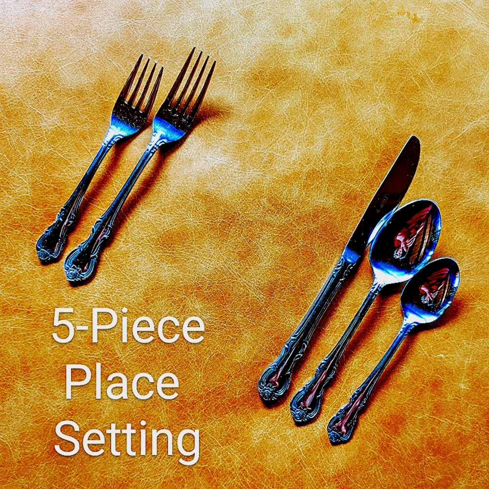 PRINCESS Stainless Flatware Set - Rose Pattern - Japan - 11+ 5pc PlaceSettings